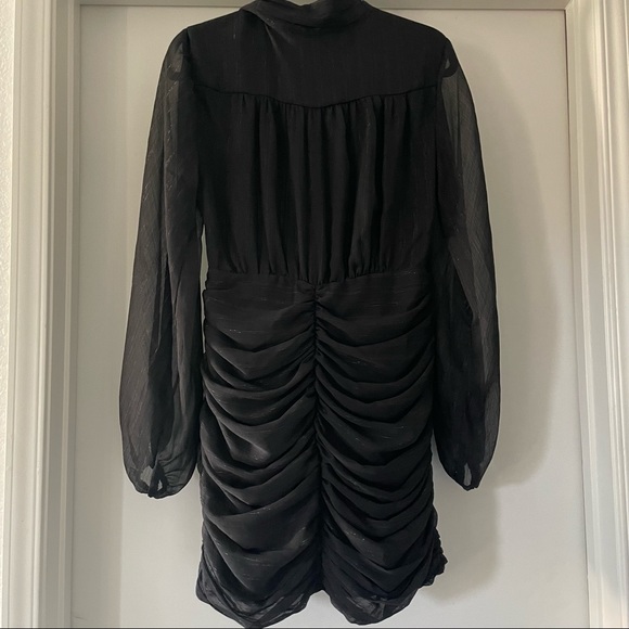 House of Harlow 1960 Black Ruched Long Sleeve Dress Fully Lined - Size 6 - Picture 5 of 7